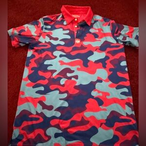 Pins & Aces Golf Polo Shirt Mens Medium Multicolor Camo Short Sleeve Performance